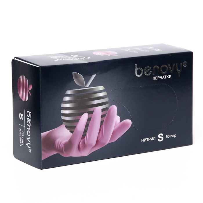 Перчатки Benovy нитриловые медицинские, розовые 3,8 гр S, 50 пар. , перчатки нитриловые benovy одноразовые черные размер s 50 пар 100шт
