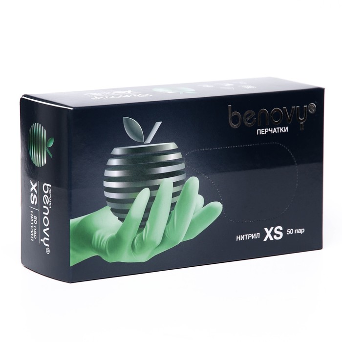 Перчатки Benovy нитриловые медицинские XS 3,8 гр 50 пар. зеленые, цена за 1 пару резинка для волос тропиканка цена за пару клубничка