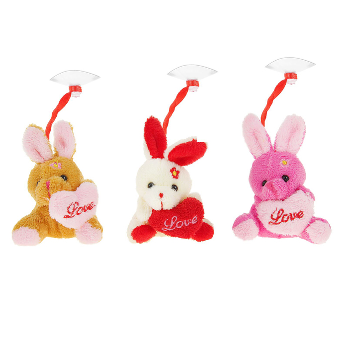 Мягкая игрушка- присоска "Заяц с сердцем" на голове цветок. цвета МИКС