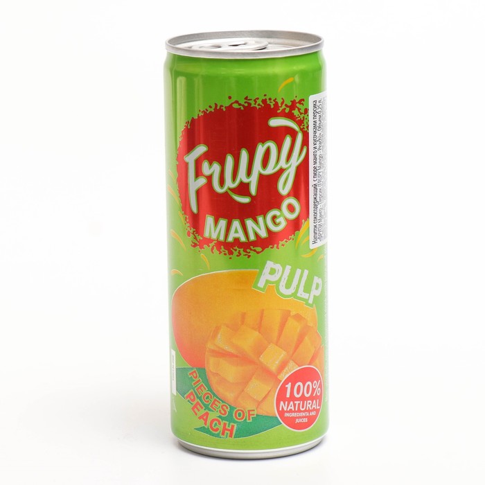 

Напиток б/а FRUPY Mango - Peach негаз. с соком и кусочками персика 0,25л 0% ж/б