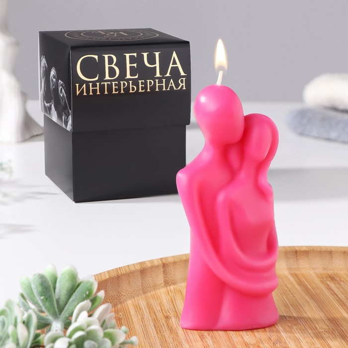 Свеча фигурная в подарочной коробке Влюбленные, 12 см, розовый