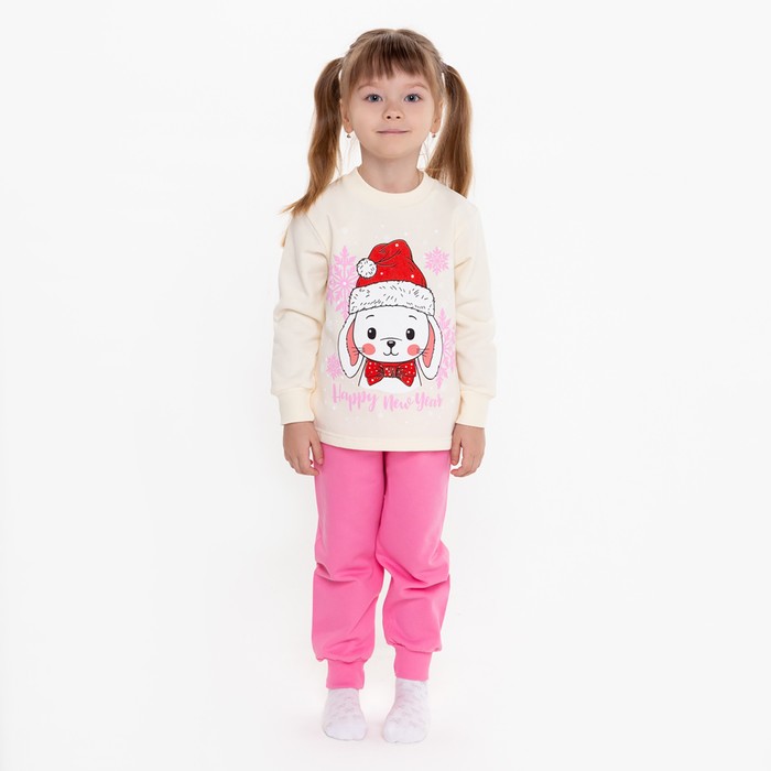 Пижама для девочки, цвет светло-бежевый/ярко-розовый, рост 86-92 см
