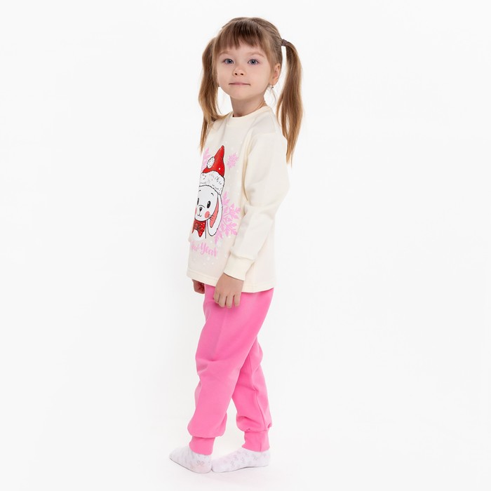 Пижама для девочки, цвет светло-бежевый/ярко-розовый, рост 86-92 см