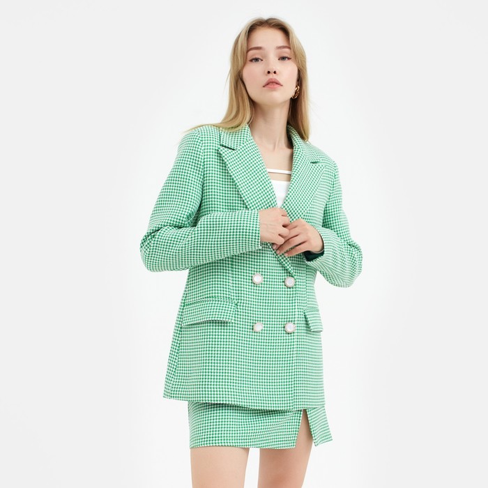 Пиджак женский двубортный MIST р. 48, зелёный/белый пиджак женский двубортный mist р 48 чёрный белый