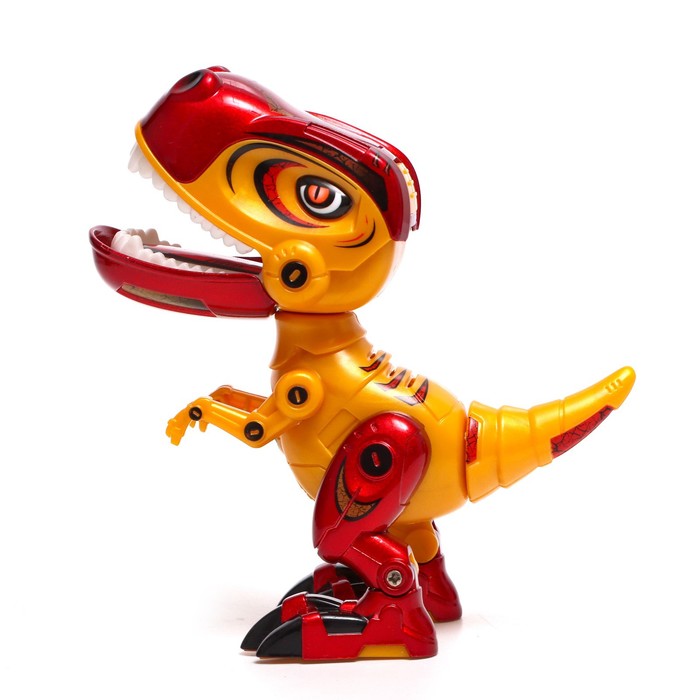 фото Робот динозавр «динобот» iq bot, интерактивный: реагирует на касания, звук, свет, металлический, на батарейках, жёлтый