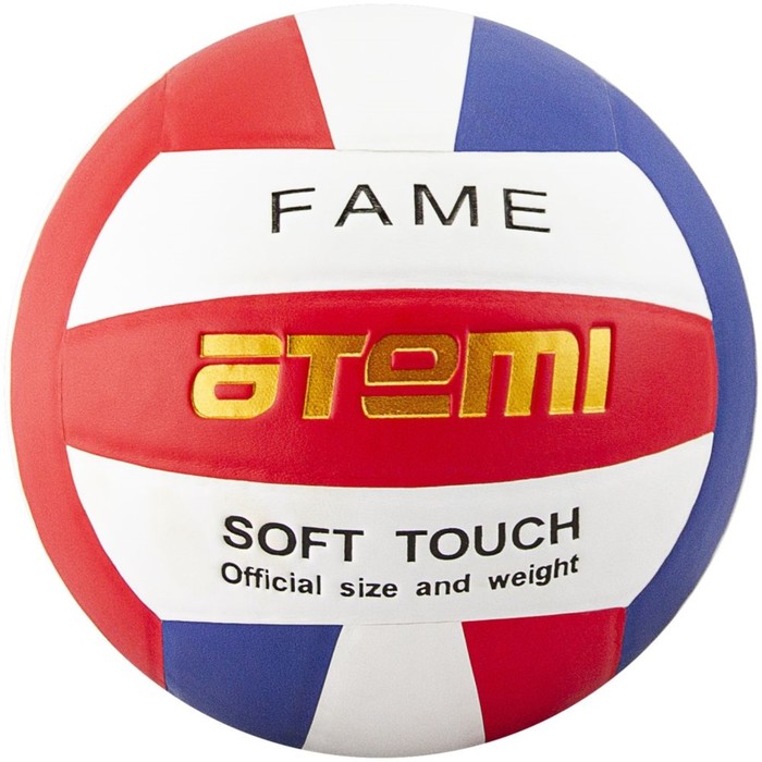фото Мяч волейбольный atemi fame, синтетическая кожа pu soft, цвет красный/белый/синий, 18 панелей, клееный, окружность 65-67 см