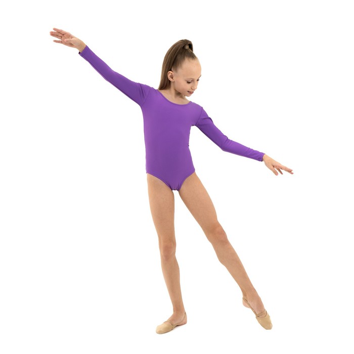 Купальник гимнастический с длинным рукавом, лайкра, цвет фиолетовый, размер 38