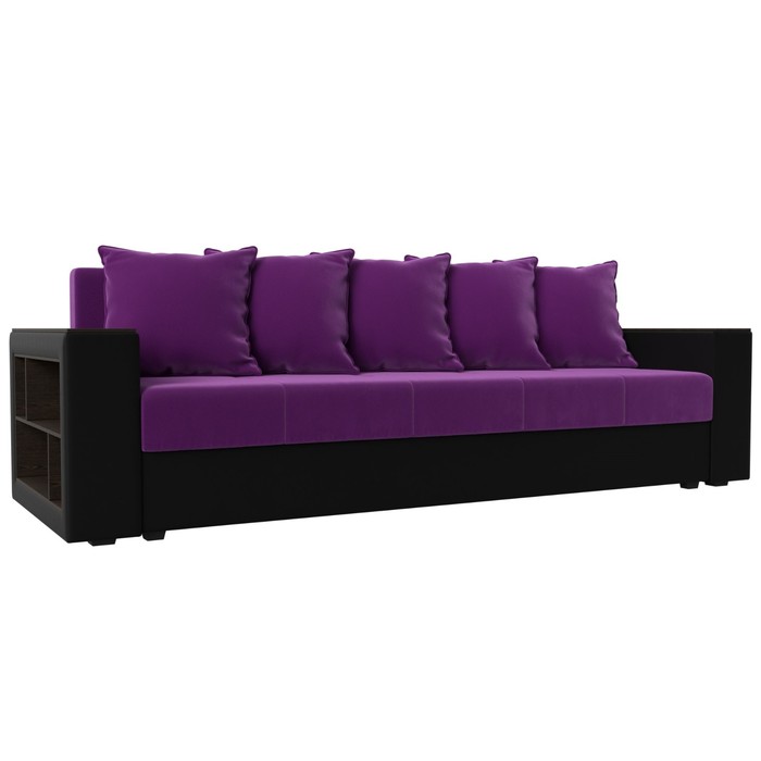 Прямой диван «Дубай лайт», полки слева, цвет микровельвет фиолетовый / экокожа чёрный прямой диван дубай лайт полки слева цвет микровельвет фиолетовый экокожа чёрный