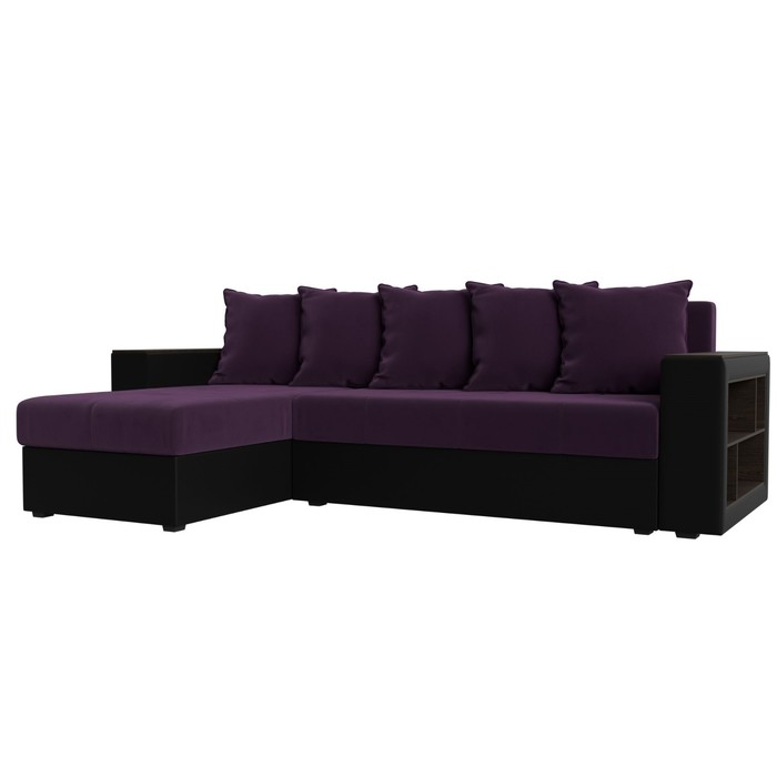 Угловой диван «Дубай лайт», еврокнижка, угол левый, цвет велюр фиолетовый / экокожа чёрный угловой диван дубай лайт еврокнижка угол левый цвет велюр серый экокожа чёрный