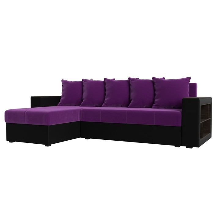 Угловой диван «Дубай лайт», угол левый, цвет микровельвет фиолетовый / экокожа чёрный угловой диван дубай лайт угол правый цвет микровельвет фиолетовый экокожа чёрный