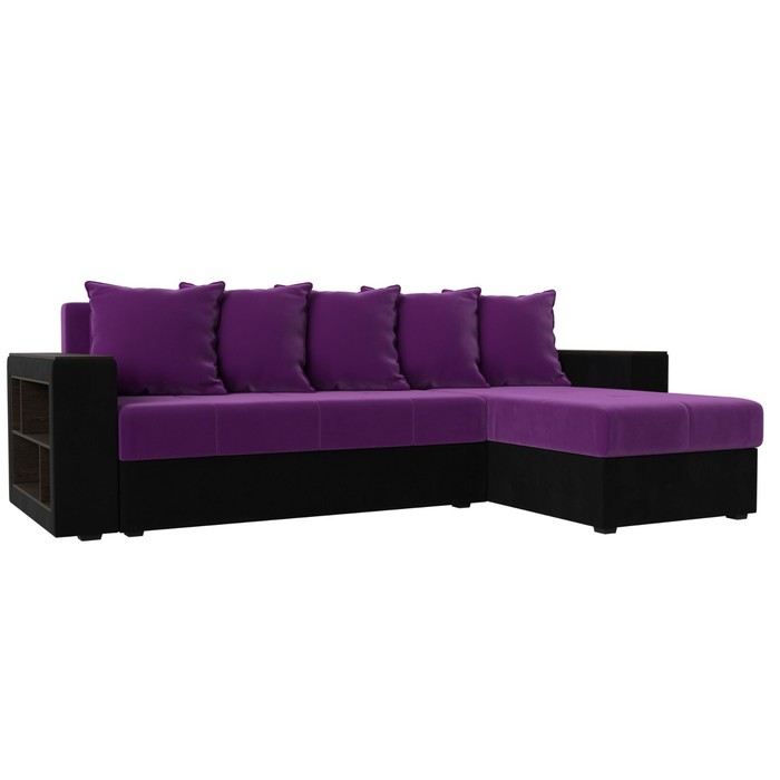 Угловой диван «Дубай лайт», еврокнижка, угол правый, микровельвет, фиолетовый / чёрный угловой диван дубай лайт угол правый цвет микровельвет фиолетовый экокожа чёрный