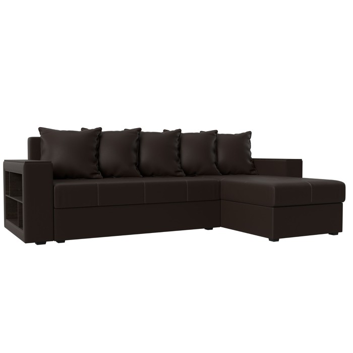 Угловой диван «Дубай лайт», еврокнижка, угол правый, экокожа, цвет коричневый