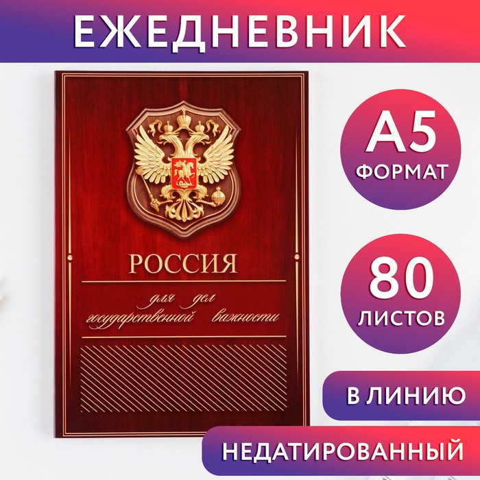 Ежедневник А5, 80 л «Россия»