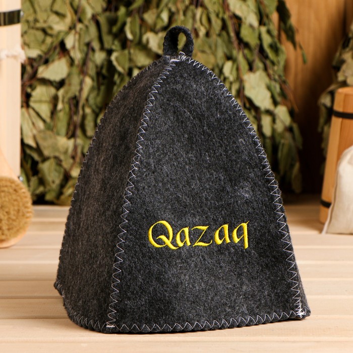 

Шапка для бани с вышивкой "Qazaq" серая