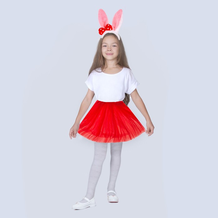 Карнавальный набор «Зайка с бантиком», ободок, юбка красная, 3-7 лет карнавальный набор зайка с морковкой ободок юбка оранжевая 3 7 лет 9285188