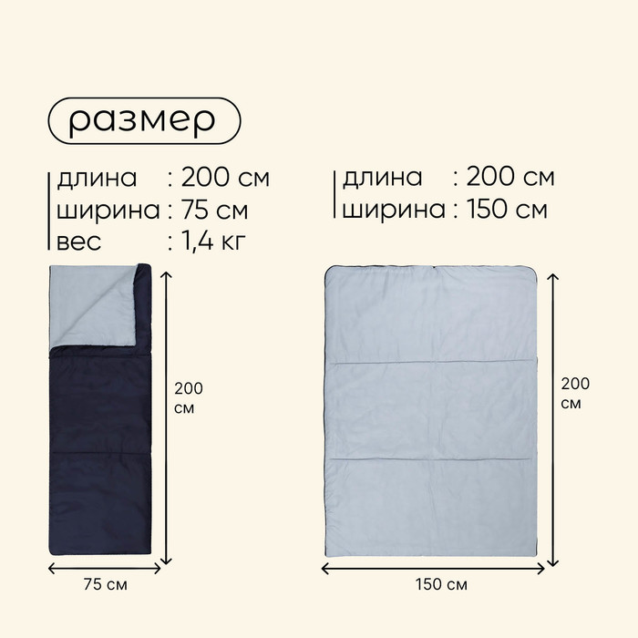 Спальник одеяло, 200 х 75 см, до -5 °С