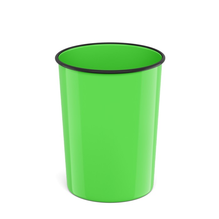 фото Корзина для бумаг и мусора 13,5 литров erichkrause neon solid, пластиковая, литая, зелёная