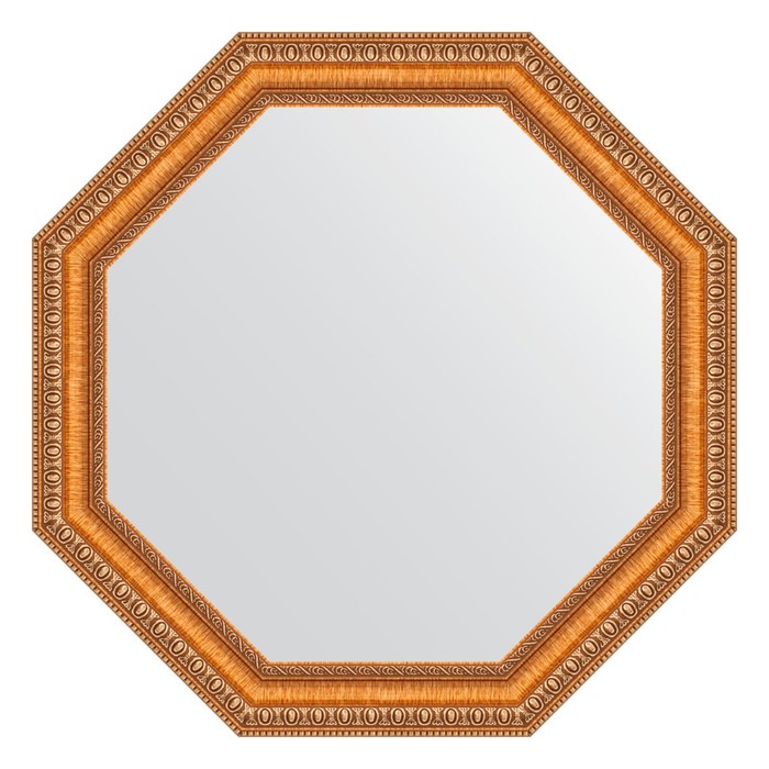 Зеркало в багетной раме, золотые бусы на бронзе 60 мм, 56x56 см