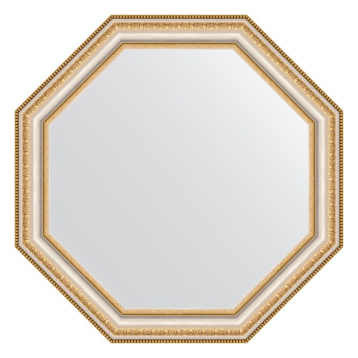 Зеркало в багетной раме, золотые бусы на серебре 60 мм, 56x56 см