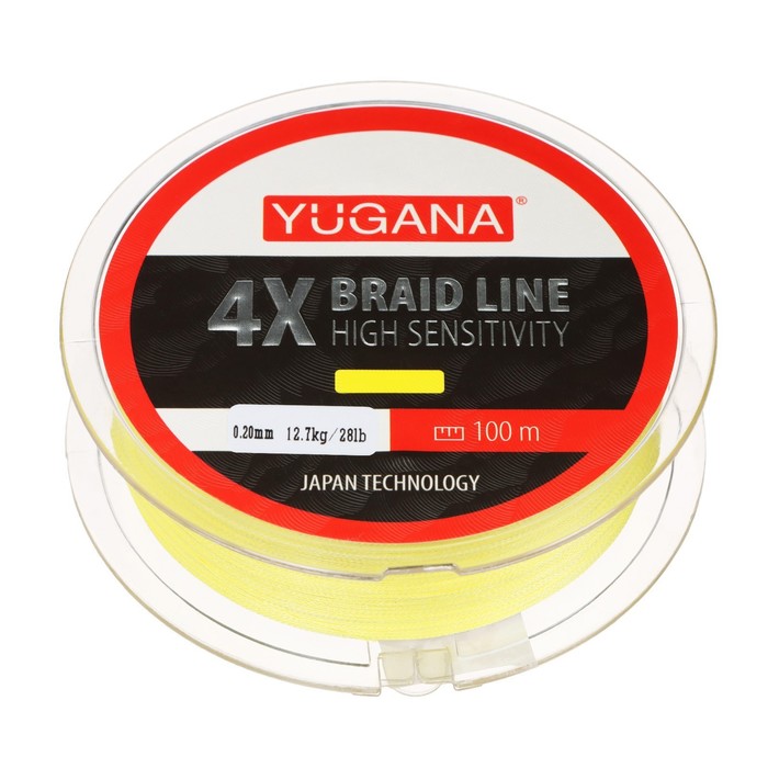 

Леска плетеная YUGANA X4 PE, диаметр 0.2 мм, 12.7 кг, 100 м, жёлтая