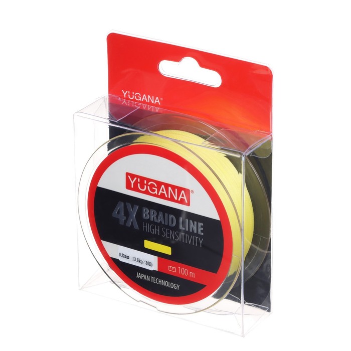 Леска плетеная YUGANA X4 PE Yellow, 0.23 mm, 100 m