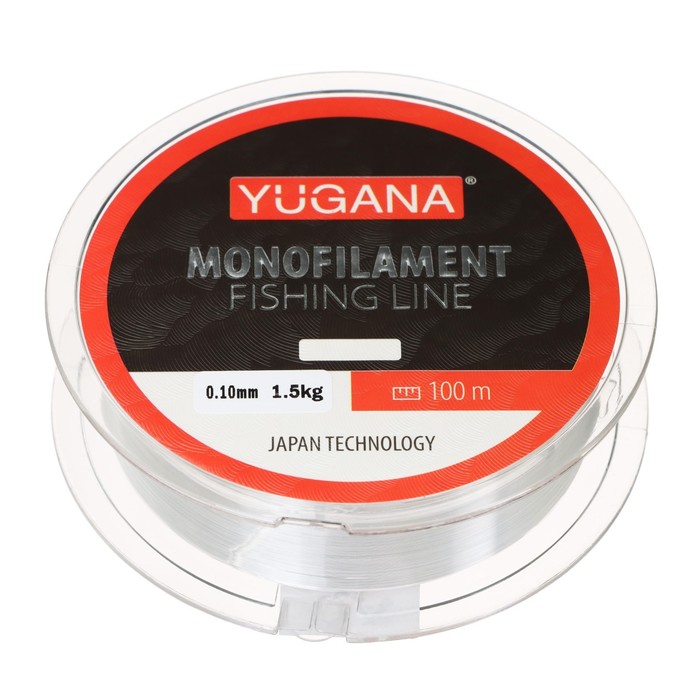 Леска монофильная YUGANA, диаметр 0.1 мм, тест 1.5 кг, 100 м, прозрачная