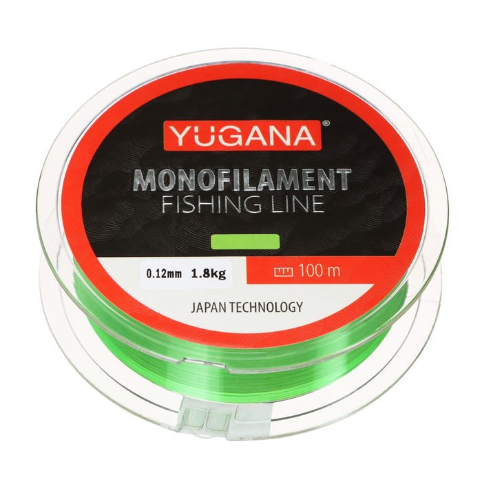 Леска монофильная YUGANA, диаметр 0.12 мм, тест 1.8 кг, 100 м, зелёная