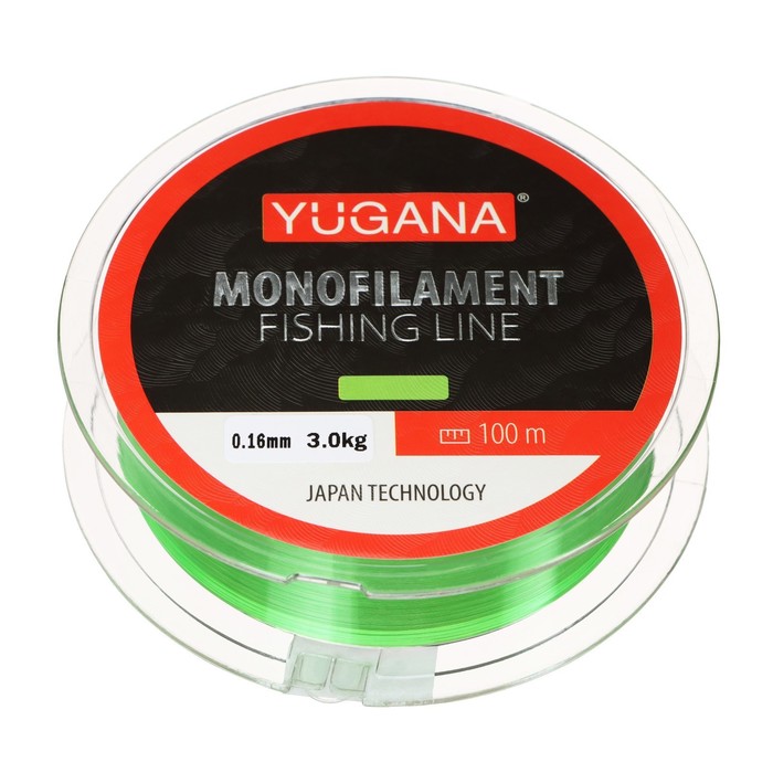 Леска монофильная YUGANA, диаметр 0.16 мм, тест 3 кг, 100 м, зелёная