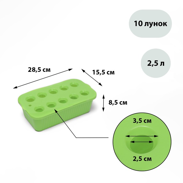 Лоток для выращивания зелёного лука 29 х 16 х 8,5 см, 10 лунок, зеленый "Greengo"