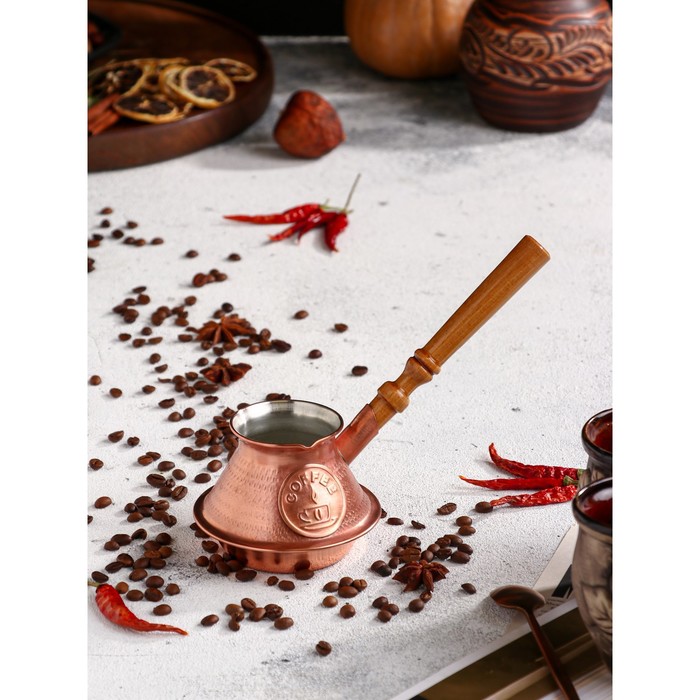 Турка для кофе Армянская джезва, чистая медная, низкая, 280 мл