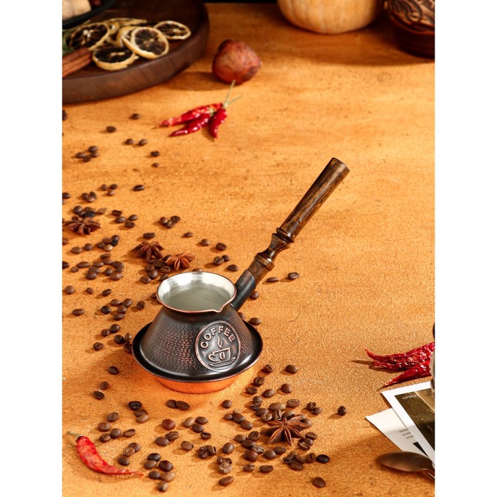 Турка для кофе Армянская джезва, медная, низкая, 280 мл турка для кофе армянская джезва медная средняя 480 мл