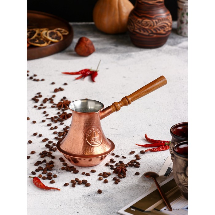 Турка для кофе Армянская джезва, чистая медная, средняя, 480 мл турка для кофе медная кованная джезва лужение олово кофеварка 225 мл