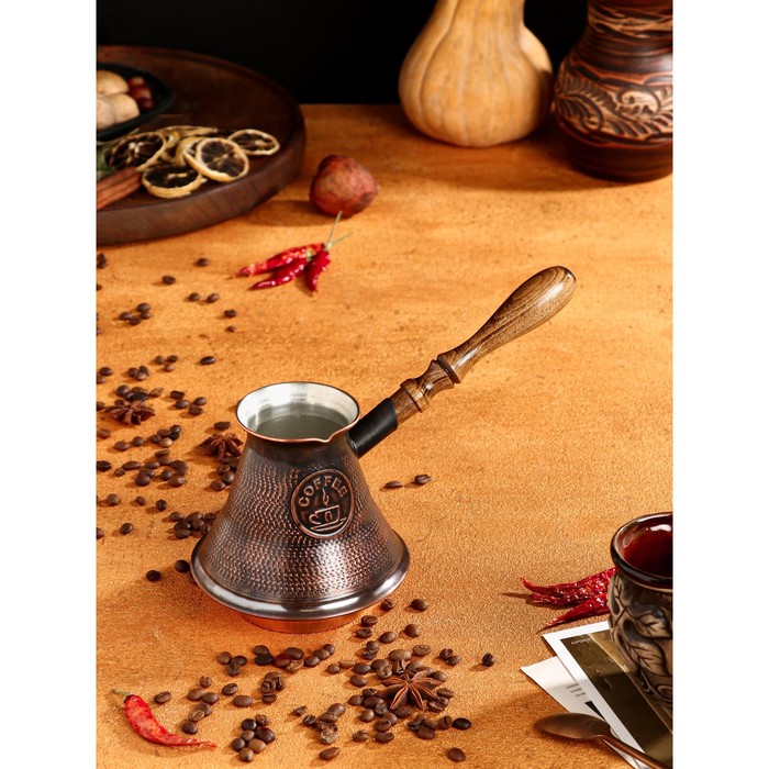 Турка для кофе Армянская джезва, с песком, медная, высокая, 620 мл турка для кофе армянская джезва с песком медная 420 мл