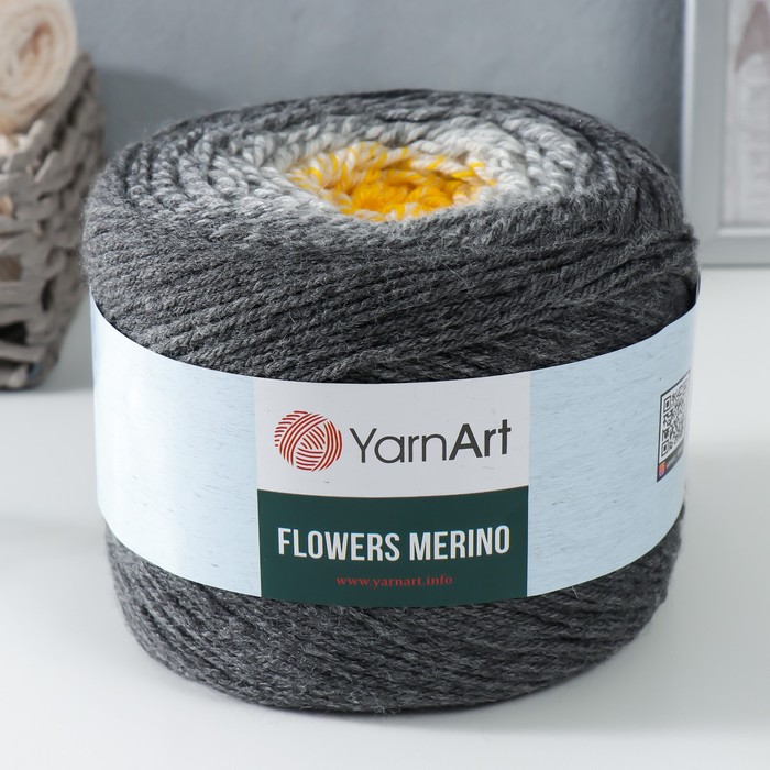 пряжа flowers merino 75% акрил 25% шерсть 590м 225г 536 серый желтый Пряжа Flowers Merino 75% акрил, 25% шерсть 590м/225г (536 серый-желтый)