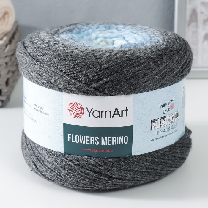 пряжа flowers merino 75% акрил 25% шерсть 590м 225г 536 серый желтый Пряжа Flowers Merino 75% акрил, 25% шерсть 590м/225г (550 серый-аква)