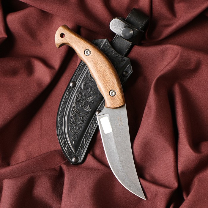Нож кавказский, разделочный «Восточный» с ножнами, сталь - AUS8, рукоять - орех, Stonewash,