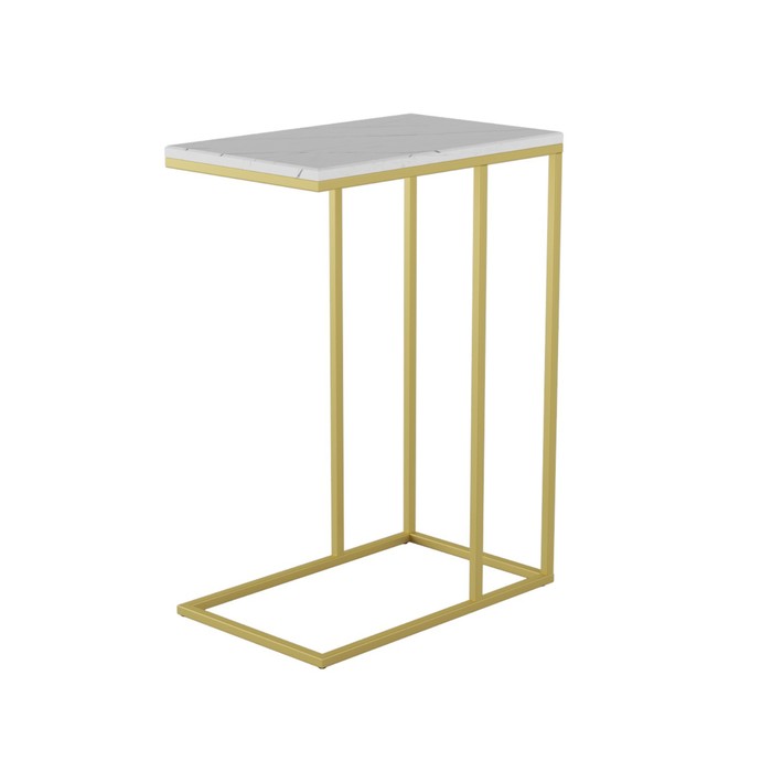 Стол придиванный Агами Голд, 500х310х705, белый мрамор/золото стол приставной агами голд 500 × 310 × 705 мм цвет белый мрамор