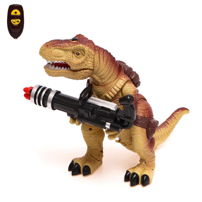 Динозавр радиоуправляемый T-Rex, стреляет ракетами, работает от батареек, цвет коричневый динозавр радиоуправляемый диплодок из текстиля работает от батареек