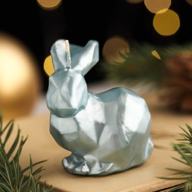 купить Свеча фигурная новогодняя Кролик.Геометрия,5,5х5,6 см, голубой металлик