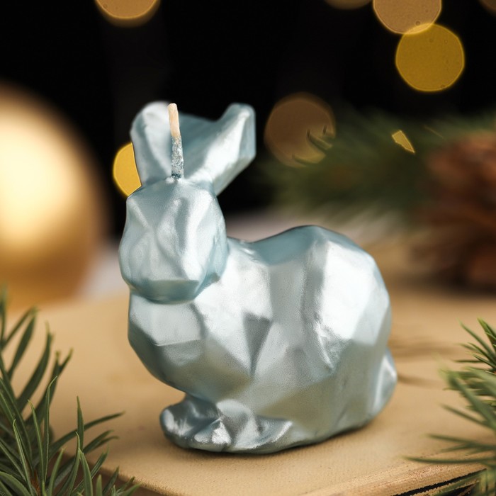 Свеча фигурная новогодняя Кролик.Геометрия,5,5х5,6 см, голубой металлик