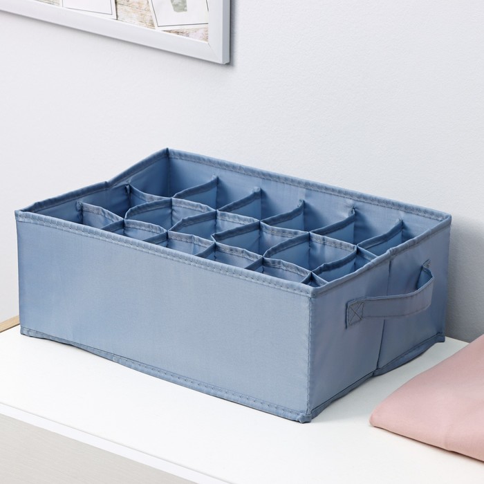фото Органайзер для хранения белья «комфорт», 18 отделений, 35×24×13 см, цвет серо-синий