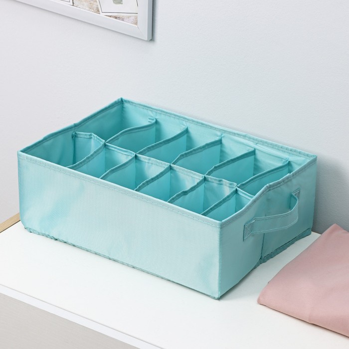 Органайзер для белья «Комфорт», 12 ячеек, 35×24×13 см, цвет бирюзовый