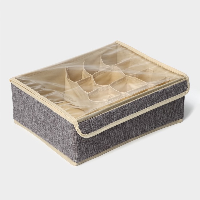Органайзер для белья с прозрачной крышкой Доляна «Тео», 13 ячеек, 32×23×12 см, цвет серый