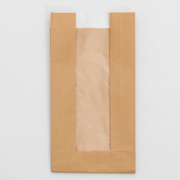 Пакет бумажный крафт с окном и прямоугольным дном, 23,5 × 12 × 5