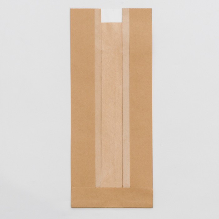 Пакет бумажный крафт с окном и прямоугольным дном, 30 × 12 × 9