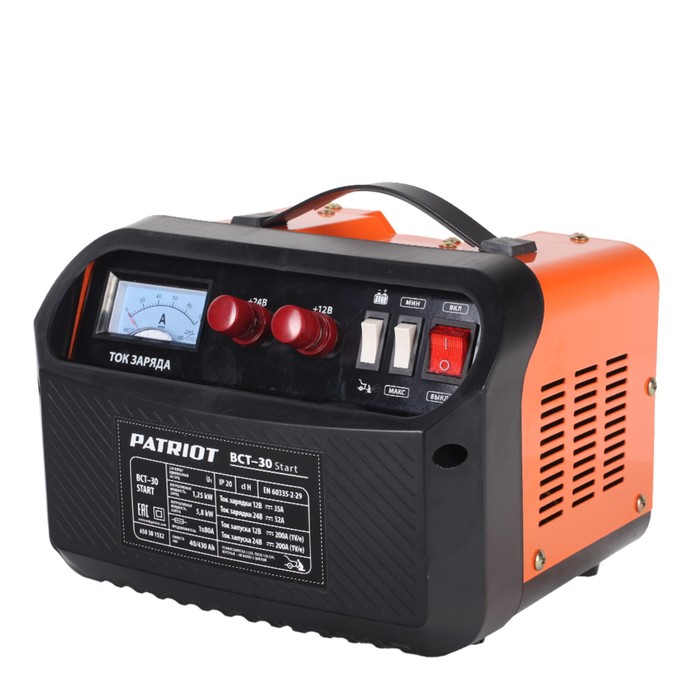 Пуско-зарядное устройство PATRIOT BCT- 30 Start, 12/24 В, 35 А пуско зарядное устройство carku pro 10 12 в 800 а
