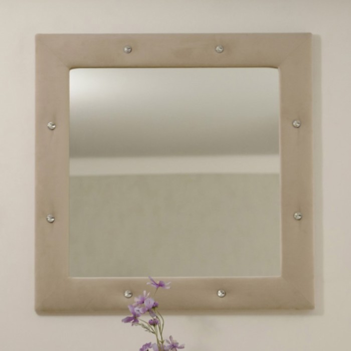 цена Зеркало квадратное «Алеро», 855×855 мм, стразы, велюр, цвет песчаный бриз