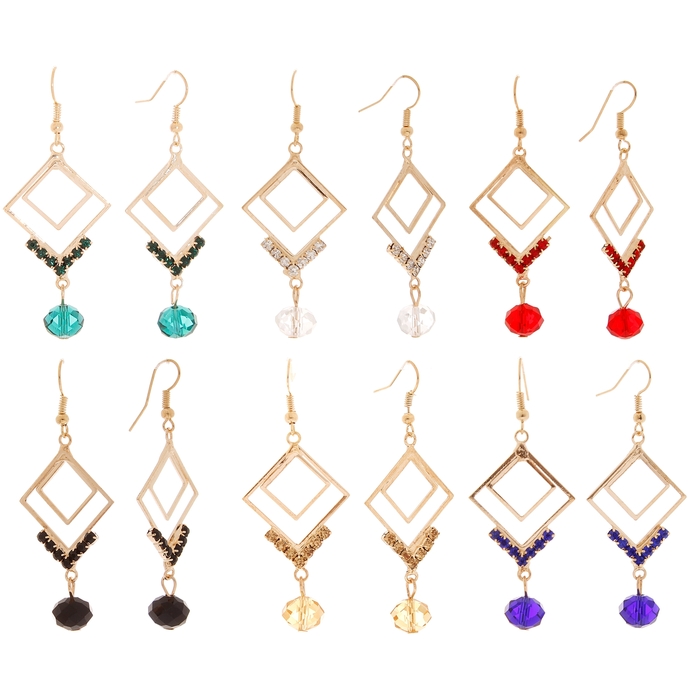 Серьги висячие со стразами "Лёгкое ассорти" ромбы, цвет МИКС