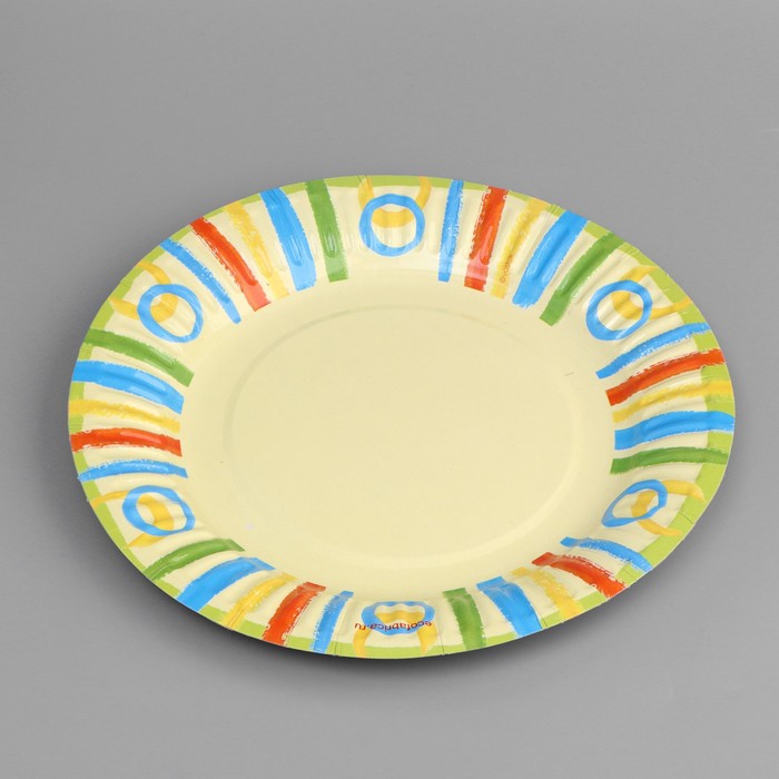 Тарелка бумажная Полоски с ламинацией, 18 см тарелка бумажная шары с ламинацией 23 см
