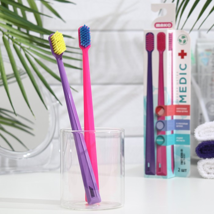 

Зубная щетка «Медик» средней жесткости, биоразлагаемая, фиолетовый + розовый, 2 шт.